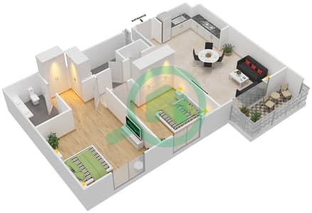 المخططات الطابقية لتصميم الوحدة 11 شقة 2 غرفة نوم - ايلاند بارك 1