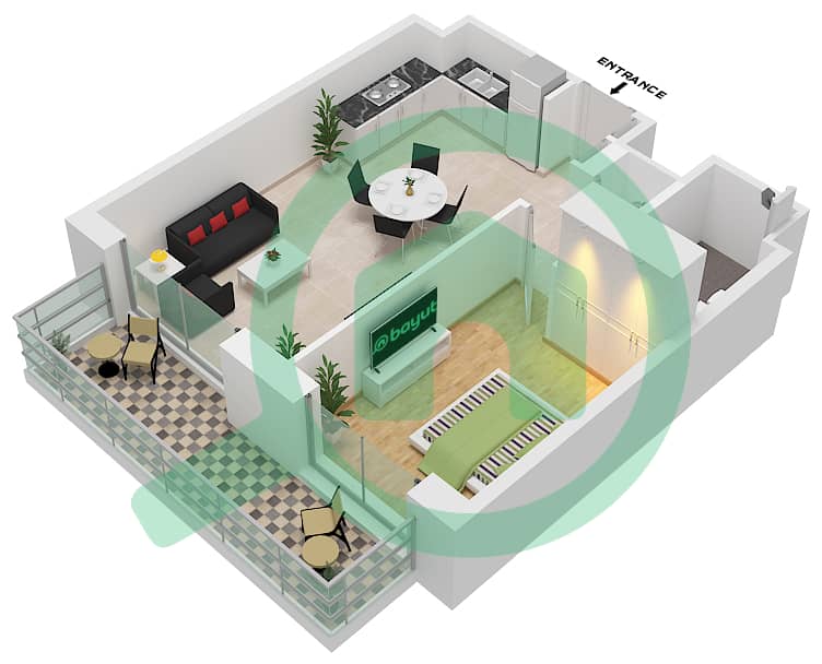 المخططات الطابقية لتصميم النموذج / الوحدة A / UNIT 7 FLOOR 2 شقة 1 غرفة نوم - جومانا 1 Type A Unit 7 Floor 2 interactive3D