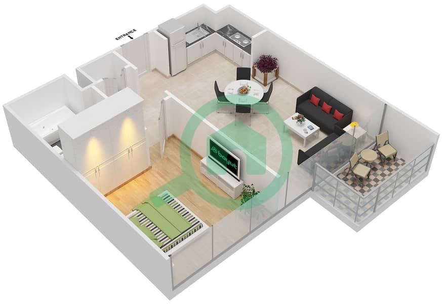 المخططات الطابقية لتصميم الوحدة 1 FLOOR 10 شقة 1 غرفة نوم - ايلاند بارك 1 Floor 10 image3D