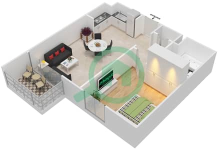 المخططات الطابقية لتصميم الوحدة 2 شقة 1 غرفة نوم - ايلاند بارك 1