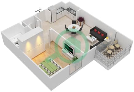 المخططات الطابقية لتصميم الوحدة 1 شقة 1 غرفة نوم - ايلاند بارك 1