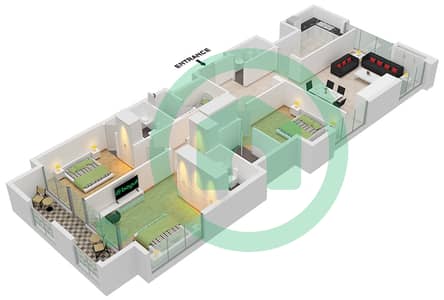 The Cosmopolitan (Damac Maison) - 3 Bedroom Apartment Type 10 Floor plan