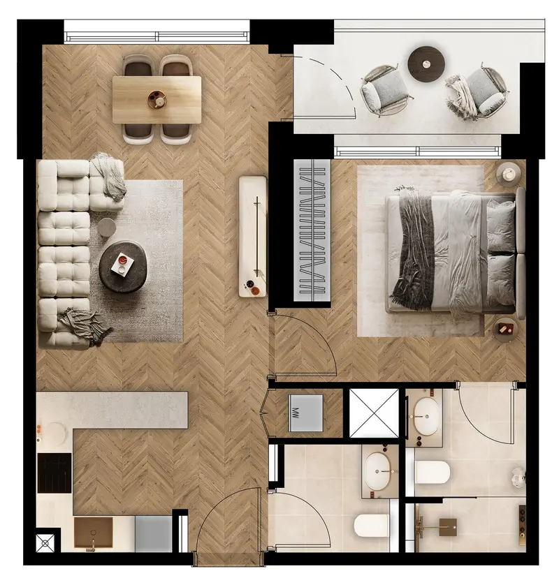 1 BR floor plan