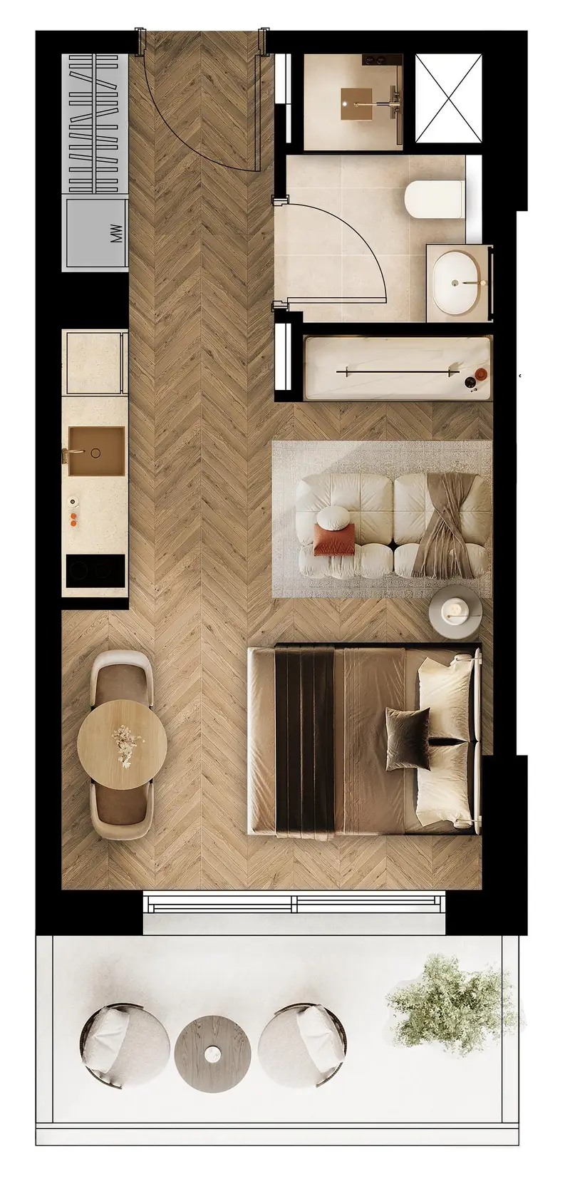 0 BR floor plan