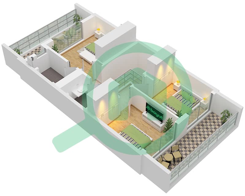 المخططات الطابقية لتصميم النموذج / الوحدة MOON A / UNIT TH 02 فیلا 3 غرف نوم - إلورا Type Moon A Unit TH 02, First Floor interactive3D