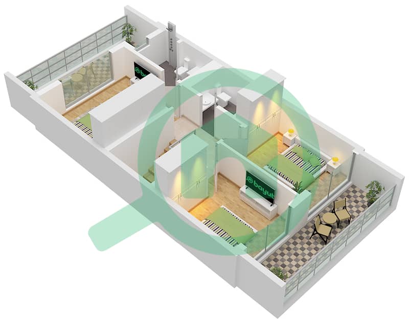 المخططات الطابقية لتصميم النموذج / الوحدة MOON B(M) / UNIT TH 03 فیلا 3 غرف نوم - إلورا Type Moon B(M) Unit TH 03, First Floor interactive3D