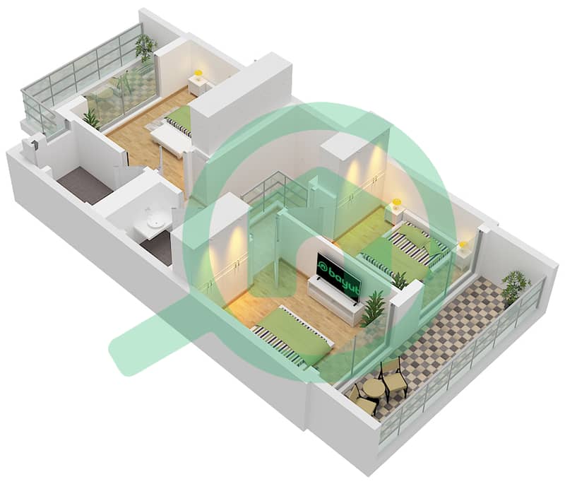 المخططات الطابقية لتصميم النموذج / الوحدة MYSK A / UNIT TH 02,04,06 فیلا 3 غرف نوم - إلورا Type Mysk A Unit TH 02,04,06, First Floor interactive3D