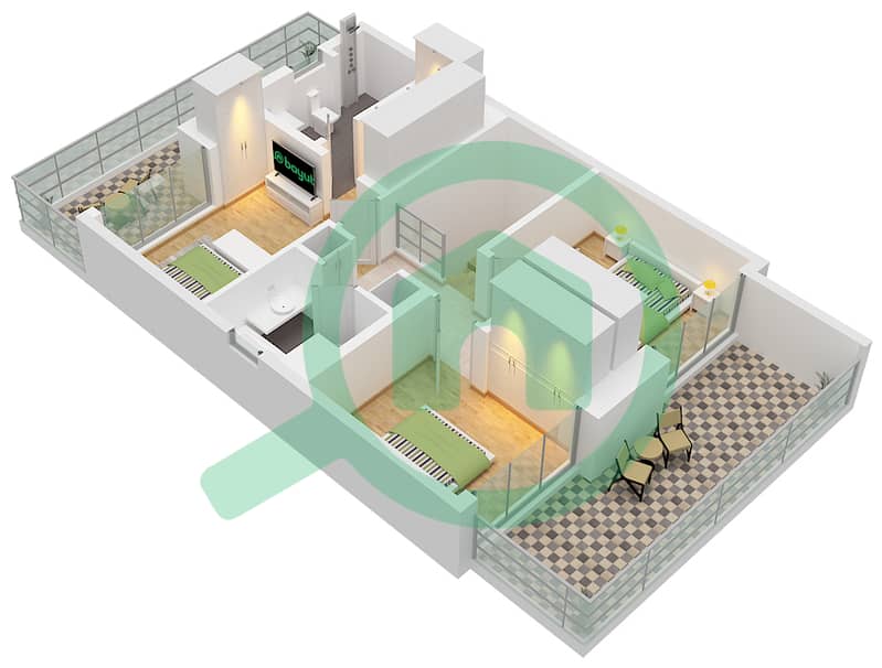المخططات الطابقية لتصميم النموذج / الوحدة MOON A / UNIT TH 01 فیلا 4 غرف نوم - إلورا Type Moon A Unit TH 01, First Floor interactive3D