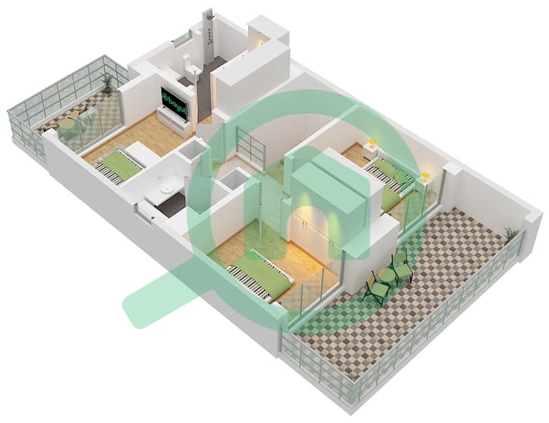 المخططات الطابقية لتصميم النموذج / الوحدة MYSK / A UNIT TH 01 فیلا 4 غرف نوم - إلورا Type Mysk A Unit TH 01, First Floor interactive3D