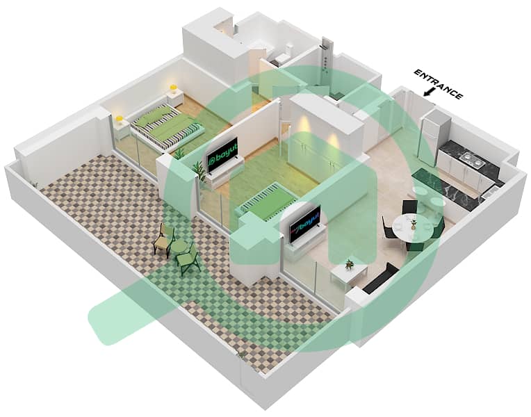 Джомана 3 - Апартамент 2 Cпальни планировка Тип/мера C/UNIT BL3-G2 GROUNDFLOOR Type C Unit BL3-G2 Ground Floor interactive3D