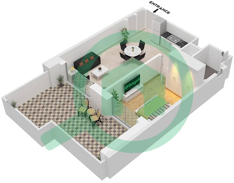 Джомана 3 - Апартамент 1 Спальня планировка Тип/мера B/UNIT BL3-G5 FLOORGROUND Type B Unit BL3-G5 Ground Floor interactive3D