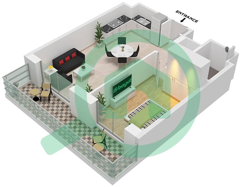 المخططات الطابقية لتصميم النموذج / الوحدة A / UNIT BL3-506 FLOOR 5 شقة 1 غرفة نوم - جومانا 3 Type A Unit BL3-506 Floor 5 interactive3D