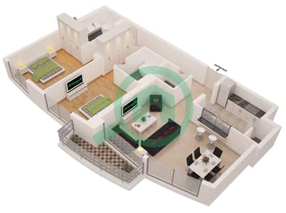 المخططات الطابقية لتصميم التصميم 3 شقة 2 غرفة نوم - برج بونير