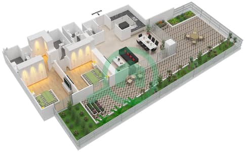 المخططات الطابقية لتصميم الوحدة 2 شقة 2 غرفة نوم - مساكن خور دبي 2 جنوب