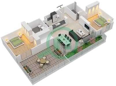 المخططات الطابقية لتصميم الوحدة 5 شقة 2 غرفة نوم - مساكن خور دبي 2 جنوب