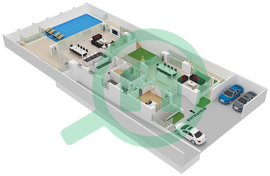 摩洛哥别墅 - 5 卧室别墅类型LV-55K戶型图 Type LV-55k Ground Floor interactive3D