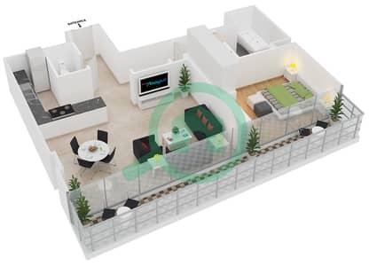 المخططات الطابقية لتصميم الوحدة 205 شقة 1 غرفة نوم - مساكن النسيم A
