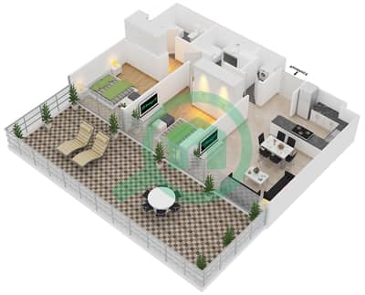 Al Naseem Residence A - 2 Bedroom Apartment Unit 3 Floor plan
