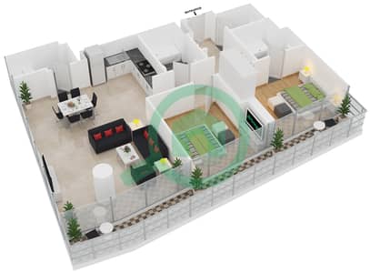 Al Naseem Residence B - 2 Bedroom Apartment Unit 212 Floor plan