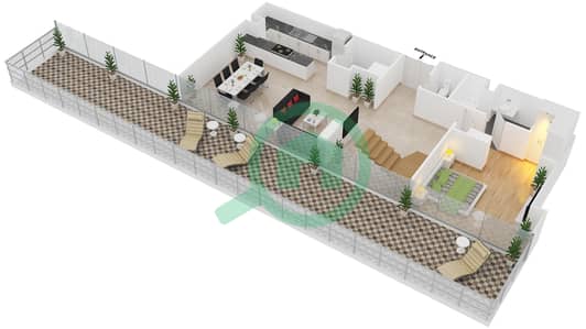 Al Naseem Residence B - 3 Bedroom Apartment Unit 9 Floor plan