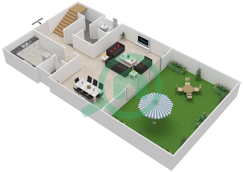 المخططات الطابقية لتصميم الوحدة 3 تاون هاوس 2 غرفة نوم - لوريتو A Ground Floor image3D