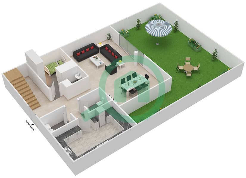 المخططات الطابقية لتصميم الوحدة 8 تاون هاوس 3 غرف نوم - لوريتو A Ground Floor image3D