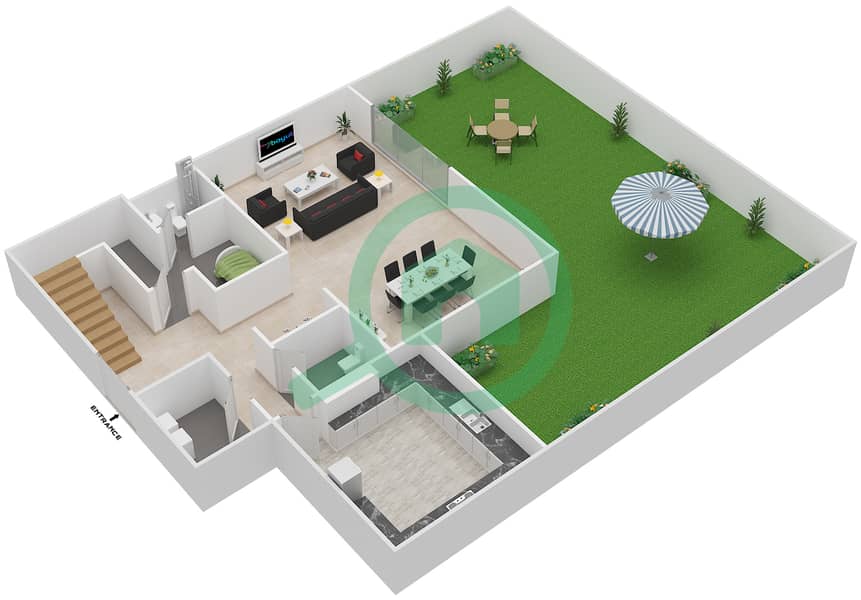 المخططات الطابقية لتصميم الوحدة 7 تاون هاوس 3 غرف نوم - لوريتو A Ground Floor image3D