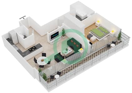 Al Naseem Residence C - 1 Bedroom Apartment Type 505 Floor plan