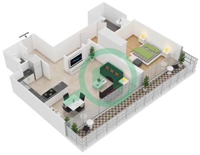 Al Naseem Residence C - 1 Bedroom Apartment Type 511 Floor plan