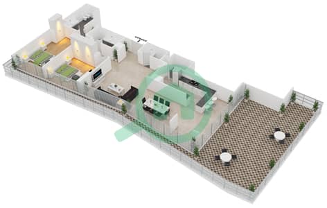 المخططات الطابقية لتصميم النموذج 1004 شقة 2 غرفة نوم - مساكن النسيم C