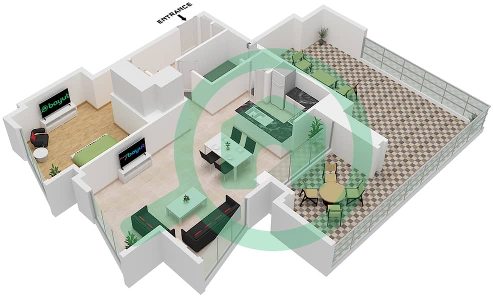 المخططات الطابقية لتصميم النموذج / الوحدة 6B / UNIT 1 FLOOR 3 شقة 1 غرفة نوم - برج B Type 6B Unit 1 Floor 3 interactive3D