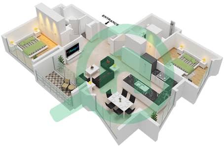 المخططات الطابقية لتصميم النموذج / الوحدة 3M/UNIT 3,4,8 FLOOR 2-23 شقة 2 غرفة نوم - برج B