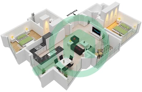 المخططات الطابقية لتصميم النموذج / الوحدة 3/UNIT 3-5 FLOOR 2-23,25 شقة 2 غرفة نوم - برج B