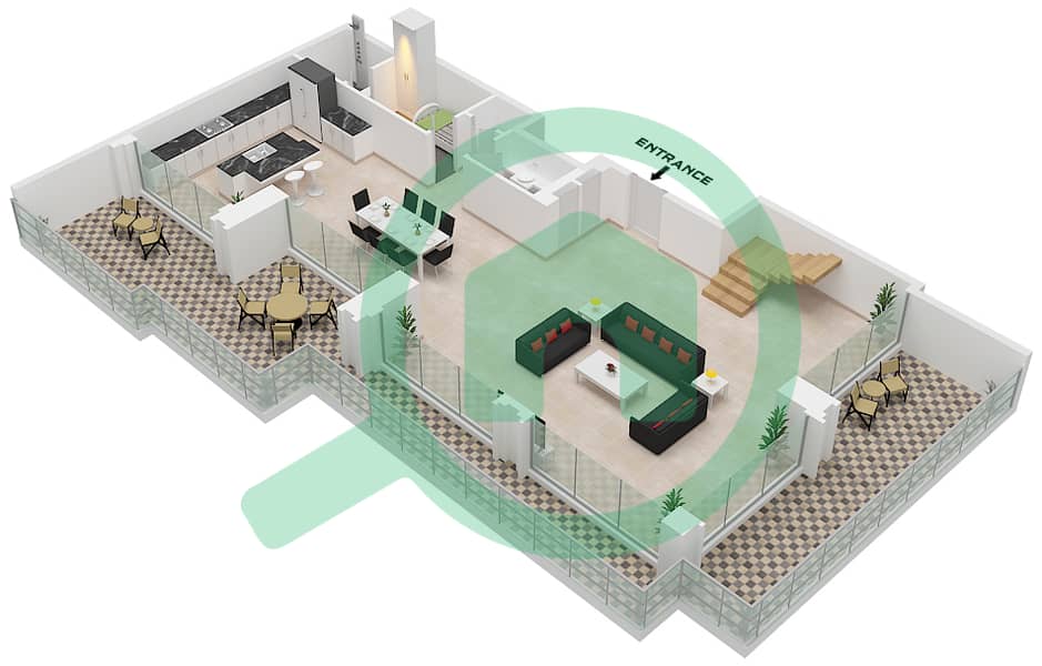 B座 - 3 卧室公寓类型／单位5 / UNIT 1 FLOOR 42,43戶型图 Type 5 Unit 1 Floor Lower 42 interactive3D