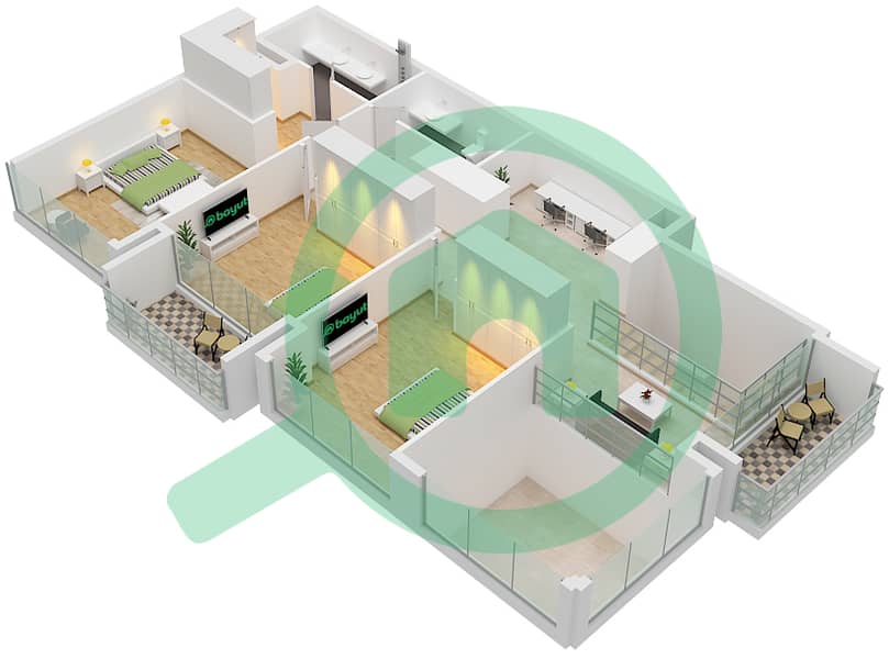 B座 - 3 卧室公寓类型／单位5 / UNIT 1 FLOOR 42,43戶型图 Type 5 Unit 1 Floor Upper 43 interactive3D