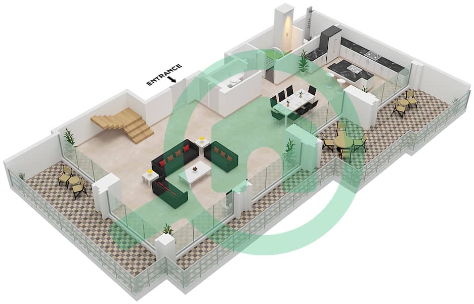 المخططات الطابقية لتصميم النموذج / الوحدة 5M / UNIT 2 FLOOR 42,43 شقة 3 غرف نوم - برج B Type 5M Unit 2 Floor Lower 42 interactive3D