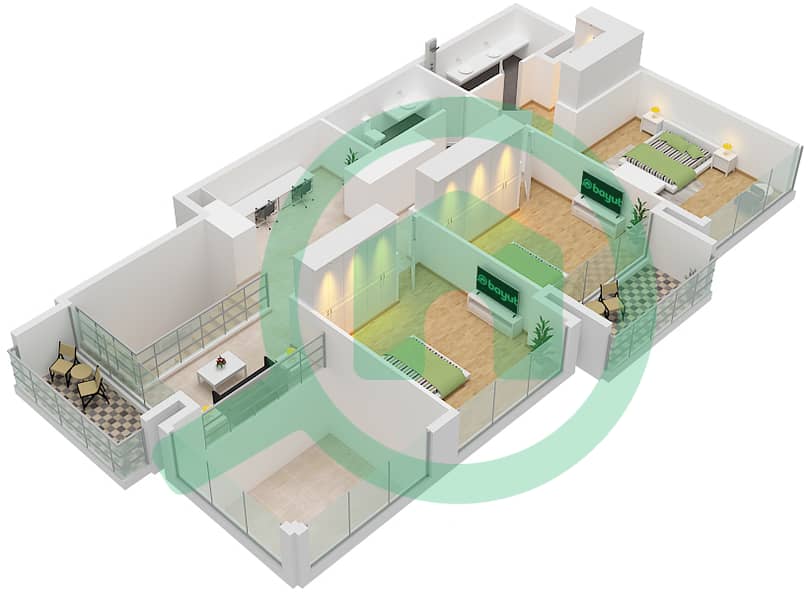 المخططات الطابقية لتصميم النموذج / الوحدة 5M / UNIT 2 FLOOR 42,43 شقة 3 غرف نوم - برج B Type 5M Unit 2 Floor Upper 43 interactive3D