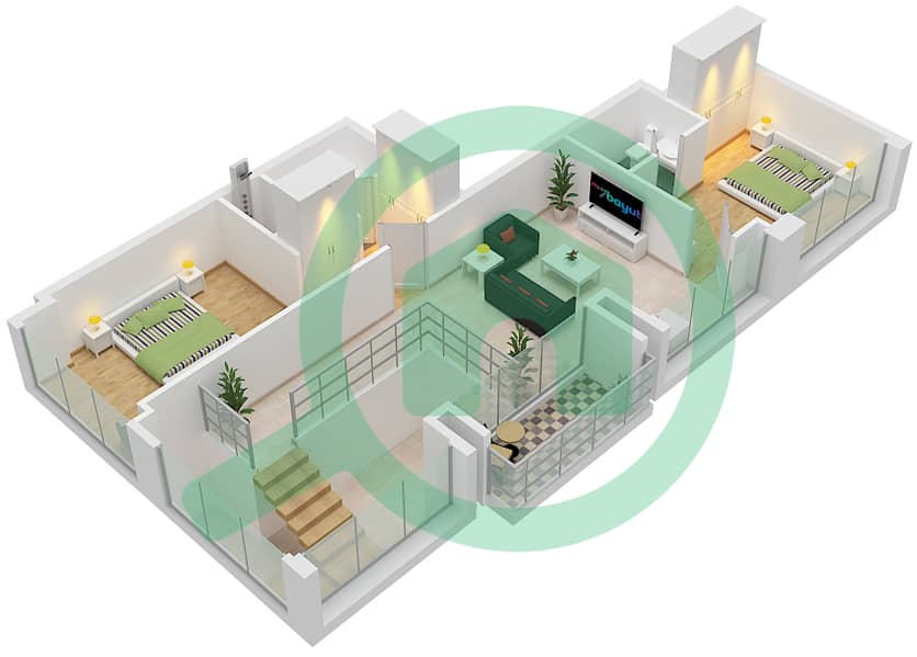 المخططات الطابقية لتصميم النموذج / الوحدة 6M / UNIT 3 FLOOR 42,43 شقة 3 غرف نوم - برج B Type 6M Unit 3 Floor Upper 43 interactive3D