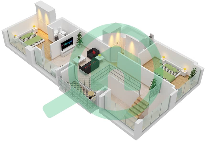 المخططات الطابقية لتصميم النموذج / الوحدة 6 / UNIT 5 FLOOR 42,43 شقة 3 غرف نوم - برج B Type 6 Unit 5 Floor Upper 43 interactive3D