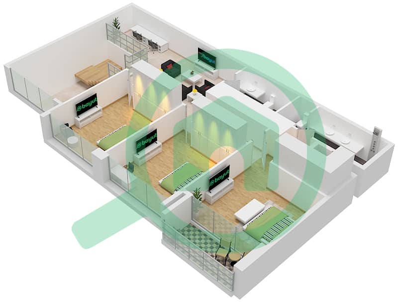 المخططات الطابقية لتصميم النموذج / الوحدة 7M / UNIT 4 FLOOR 42,43 شقة 3 غرف نوم - برج B Type 7M Unit 4 Floor Upper 43 interactive3D