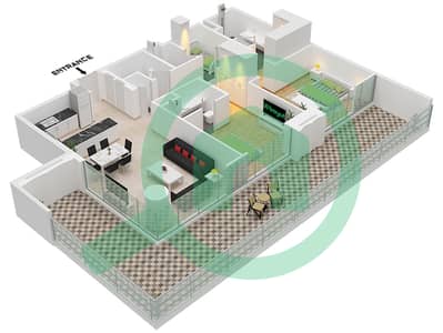 المخططات الطابقية لتصميم النموذج / الوحدة A.1 / UNIT 3 FLOOR 2 شقة 2 غرفة نوم - برج سنترال بارك بلازا A