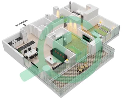 المخططات الطابقية لتصميم النموذج / الوحدة A.2 / UNIT 3 FLOOR 3-17 شقة 2 غرفة نوم - برج سنترال بارك بلازا A