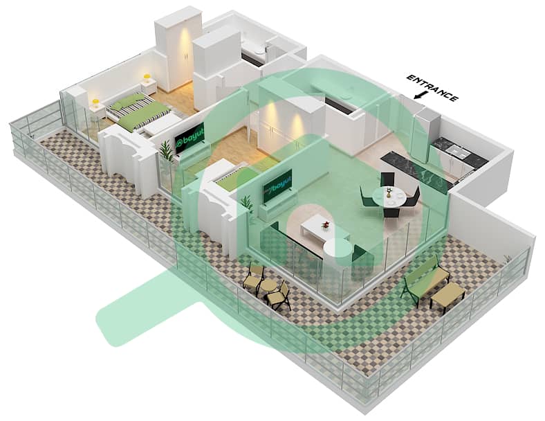 Централ Парк Плаза Тауэр A - Апартамент 2 Cпальни планировка Тип/мера B.1 / UNIT 2 FLOOR 2 Type B.1 Unit 2 Floor 2 interactive3D
