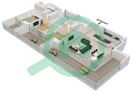 المخططات الطابقية لتصميم النموذج / الوحدة A.1 / UNIT 4 FLOOR 2 شقة 3 غرف نوم - برج سنترال بارك بلازا A