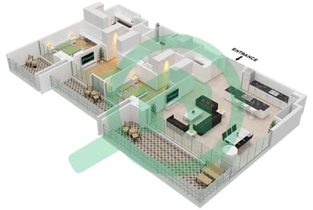 المخططات الطابقية لتصميم النموذج / الوحدة A.2/UNIT 4 FLOOR 3,6,9,12 شقة 3 غرف نوم - برج سنترال بارك بلازا A