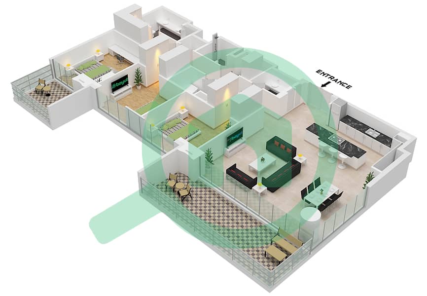 المخططات الطابقية لتصميم النموذج / الوحدة A.3/UNIT 4 FLOOR 4,5,7,8 شقة 3 غرف نوم - برج سنترال بارك بلازا A Type A.3 Unit 4 Floor 4,5,7,8,10,11,13,14,15,17 interactive3D