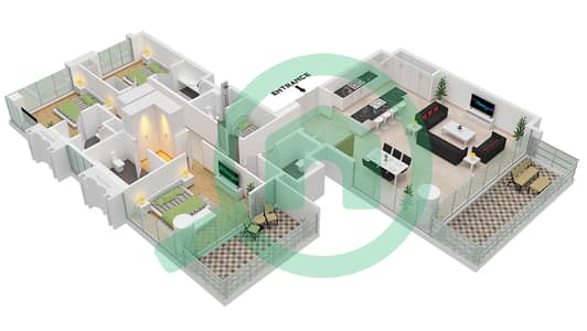 المخططات الطابقية لتصميم النموذج / الوحدة B.1 / UNIT 2 FLOOR 18-20 شقة 3 غرف نوم - برج سنترال بارك بلازا A