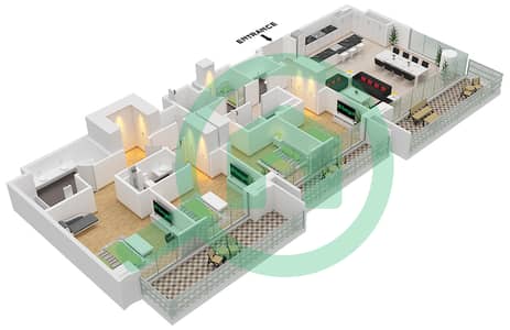 المخططات الطابقية لتصميم النموذج / الوحدة B.1 / UNIT 3 FLOOR 18 شقة 4 غرف نوم - برج سنترال بارك بلازا A