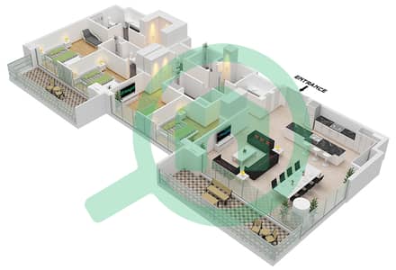 المخططات الطابقية لتصميم النموذج / الوحدة B.2 / UNIT 3 FLOOR 19,20 شقة 4 غرف نوم - برج سنترال بارك بلازا A