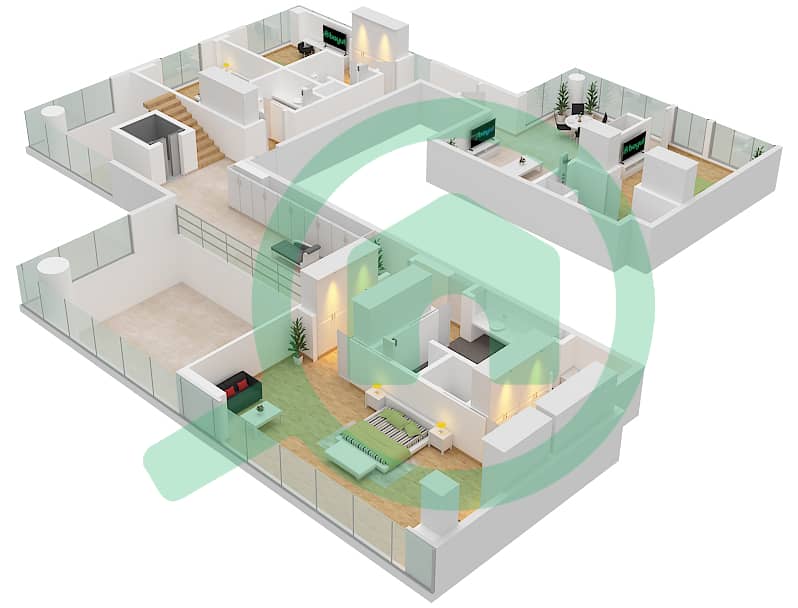 المخططات الطابقية لتصميم النموذج / الوحدة A.1 / UNIT 1 FLOOR 21-23 بنتهاوس 5 غرف نوم - برج سنترال بارك بلازا A Type A.1 Unit 1 Floor 22 interactive3D
